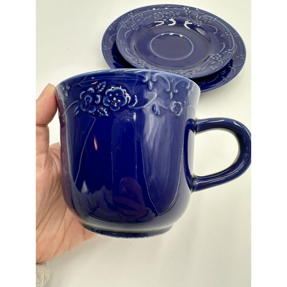 RARE & BEAUTIFUL COBALT CUP SAUCER Plate WBACH WAECHTERSBACH ANGELICA PATTERN - Picture 4 of 9